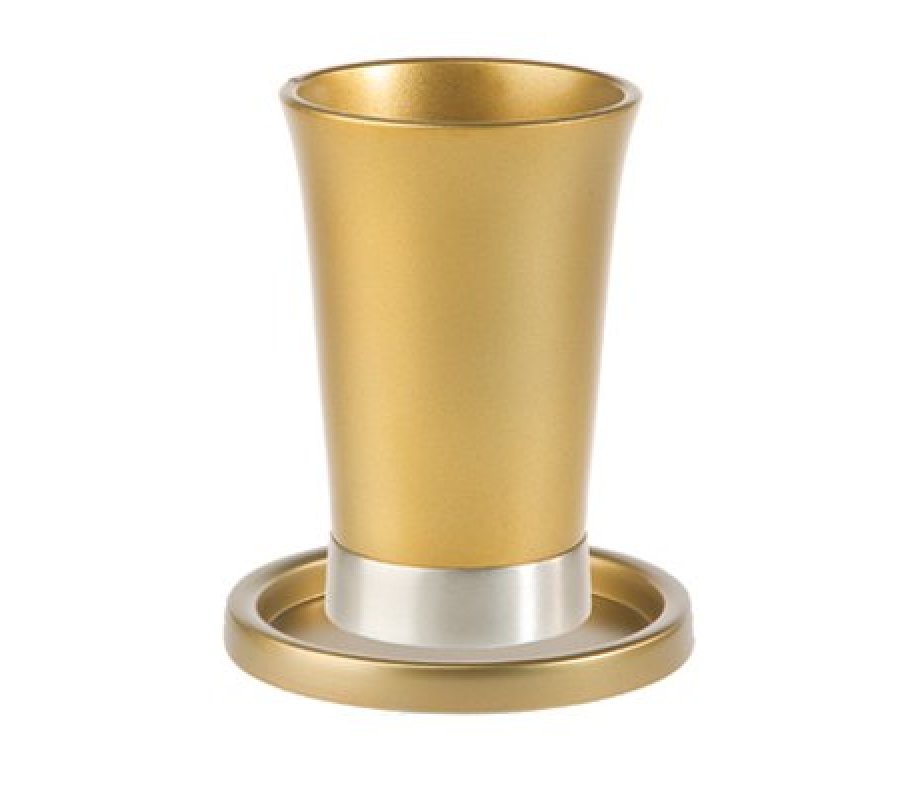 Yair Emanuel Anodized Aluminum Kiddush Cup and Saucer - Silver