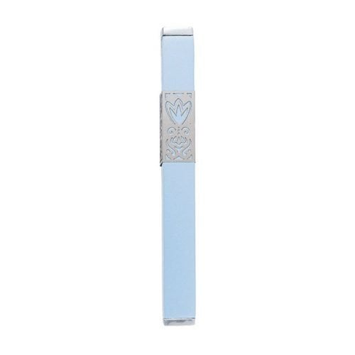 Yair Emanuel Anodized Aluminum Mezuzah Case, Decorative Cutout Flower - Blue