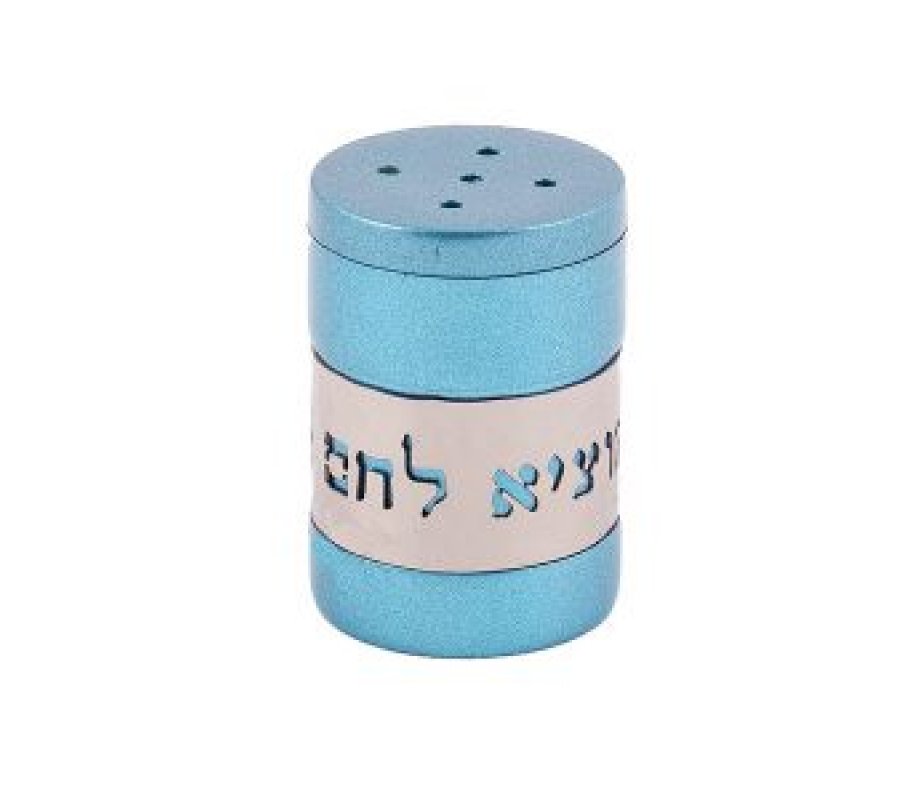 Yair Emanuel Anodized Aluminum Salt Shaker, Bread Blessing Cutout – Turquoise