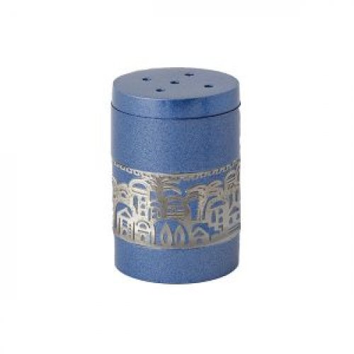 Yair Emanuel Anodized Aluminum Salt Shaker, Decorative Jerusalem Band  Blue