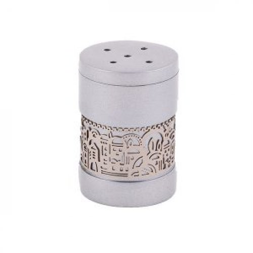 Yair Emanuel Anodized Aluminum Salt Shaker, Decorative Jerusalem Band - Silver