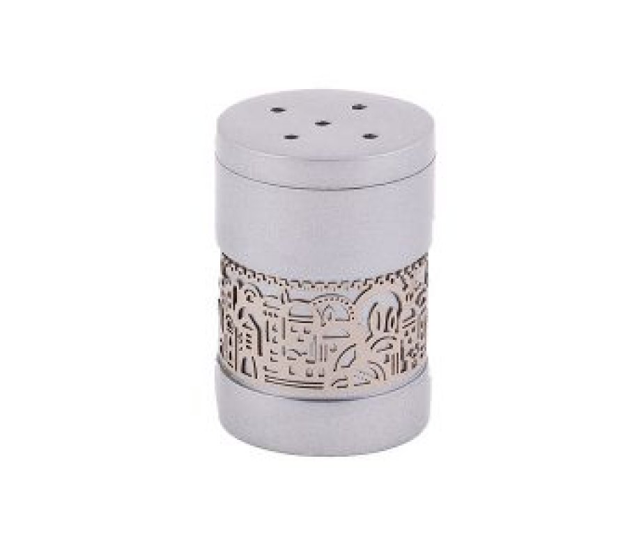 Yair Emanuel Anodized Aluminum Salt Shaker, Decorative Jerusalem Band - Silver