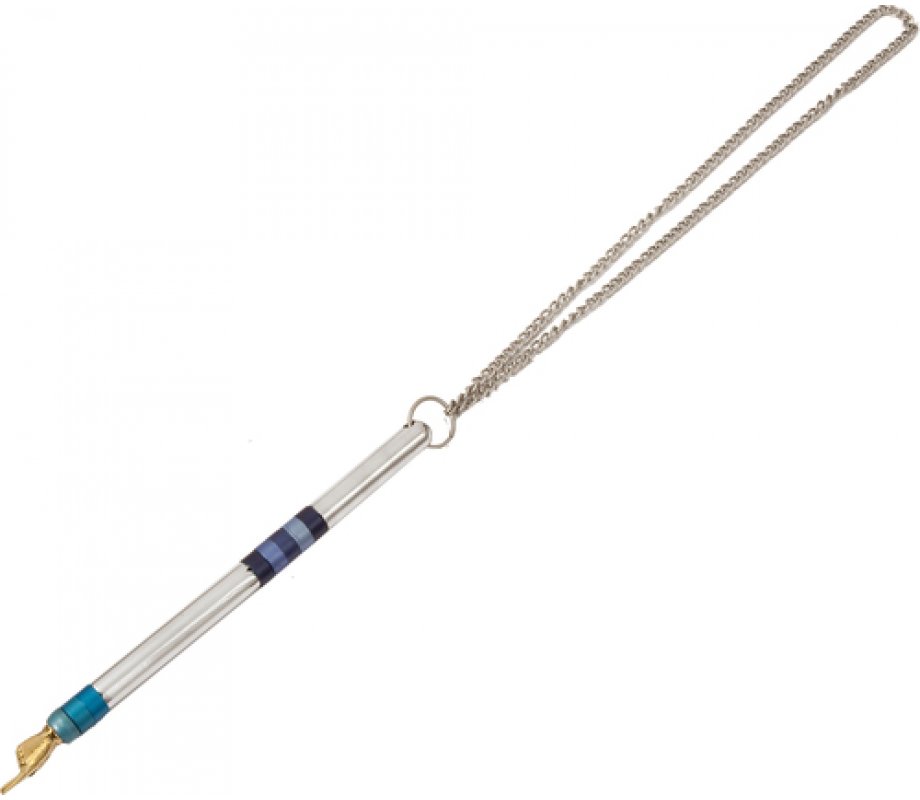 Yair Emanuel Anodized Aluminum Silver Torah Pointer Yad - Blue Bands