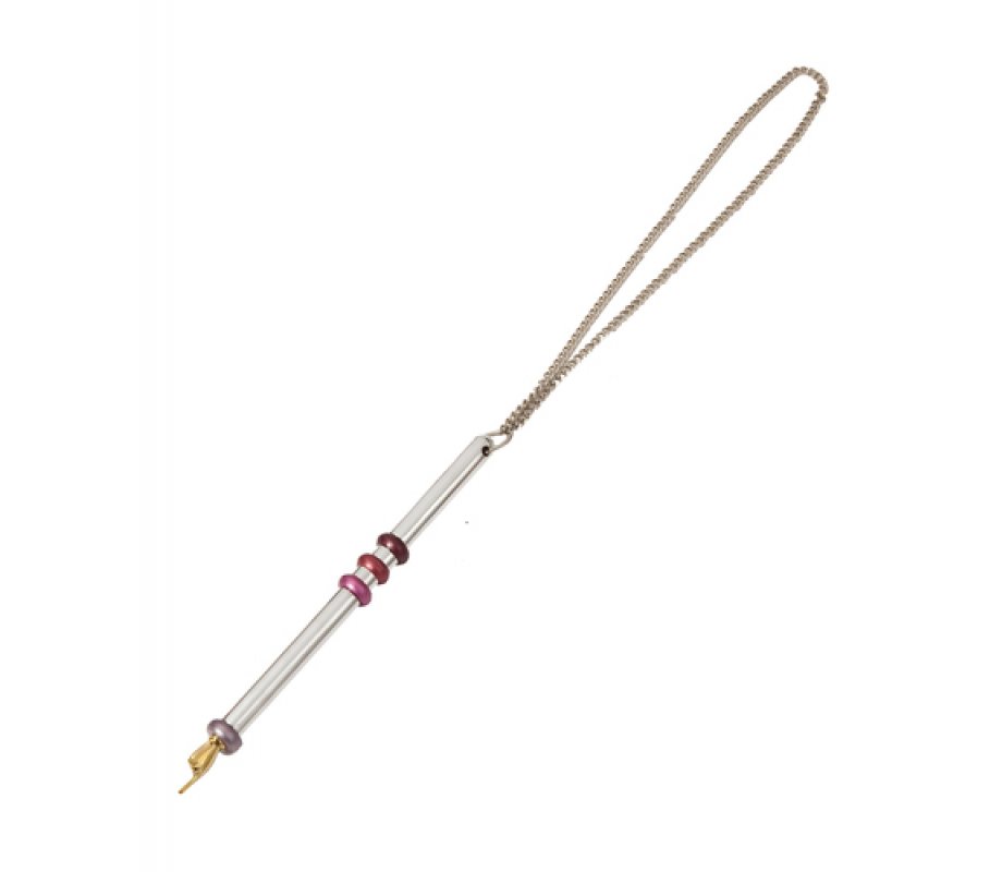 Yair Emanuel Anodized Aluminum Silver Torah Pointer Yad - Red Rings