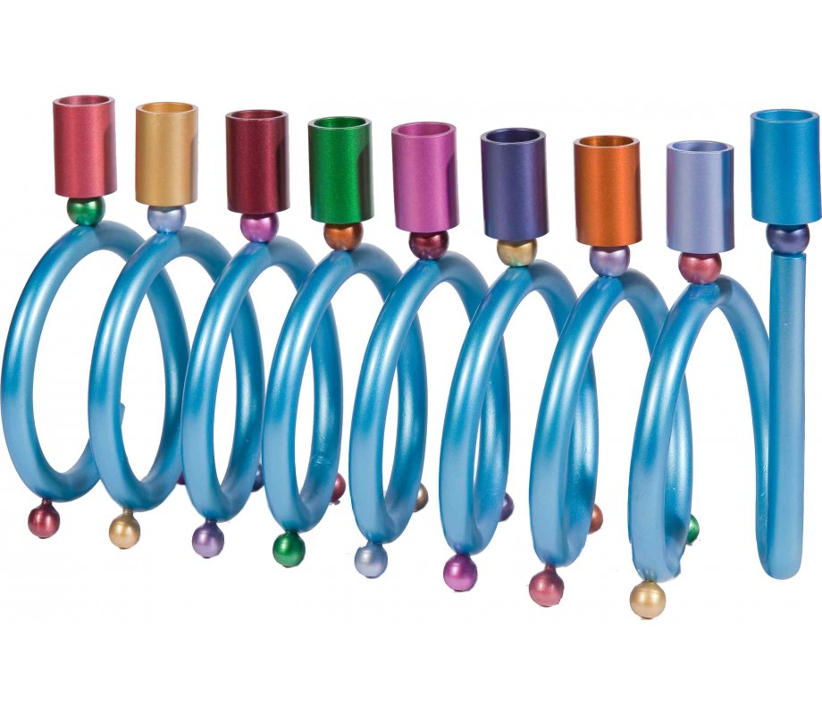 Yair Emanuel Anodized Aluminum Spiral Hanukkah Menorah - Rainbow Colors