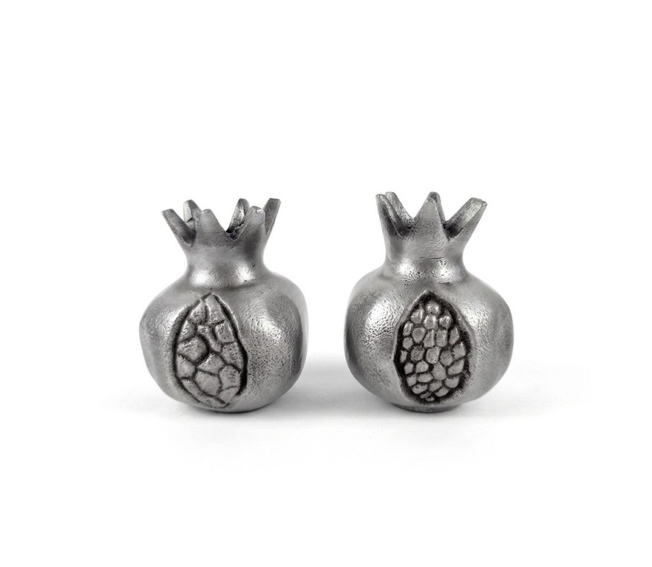 Yair Emanuel Antique Style Small Silver Color Candlesticks - Pomegranate