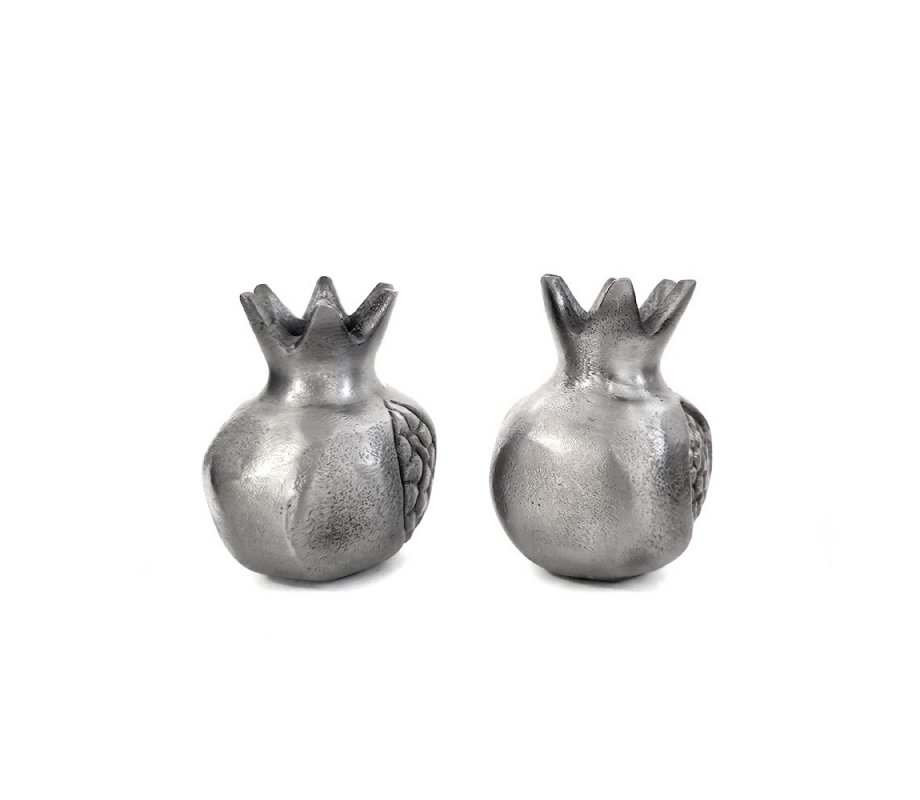 Yair Emanuel Antique Style Small Silver Color Candlesticks - Pomegranate