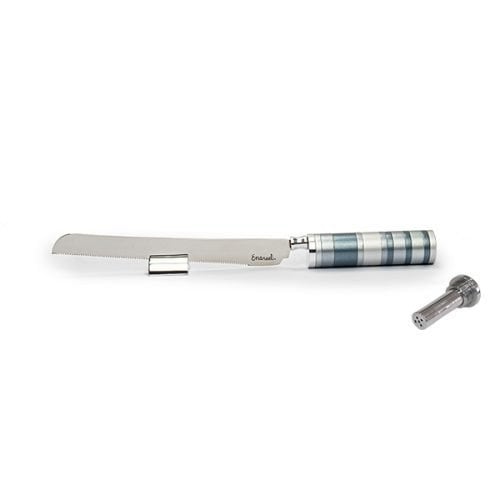Yair Emanuel Challah Knife with Mini Salt Shaker and Stand - Grays Handle