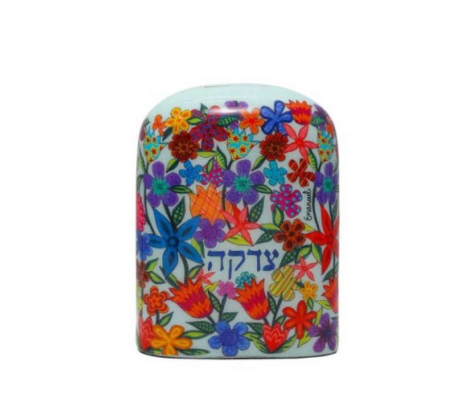 Yair Emanuel Charity Tzedakah Box, Arch Shape – Multicolor Floral Display