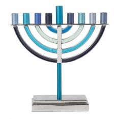 Yair Emanuel Classic Contemporary Aluminum Hanukkah Menorah - Shades of Blue