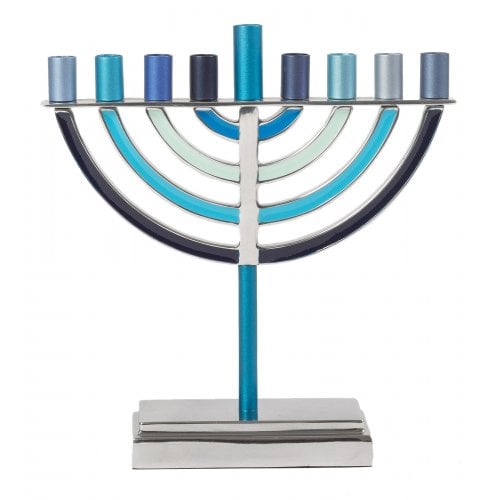 Yair Emanuel Classic Contemporary Aluminum Hanukkah Menorah - Shades of Blue