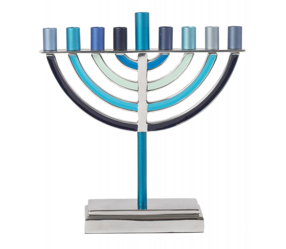 Yair Emanuel Classic Contemporary Aluminum Hanukkah Menorah - Shades of Blue