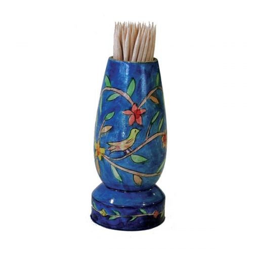 Yair Emanuel Colorful Wood Toothpick Stand with Hand-Painted Forest Scene