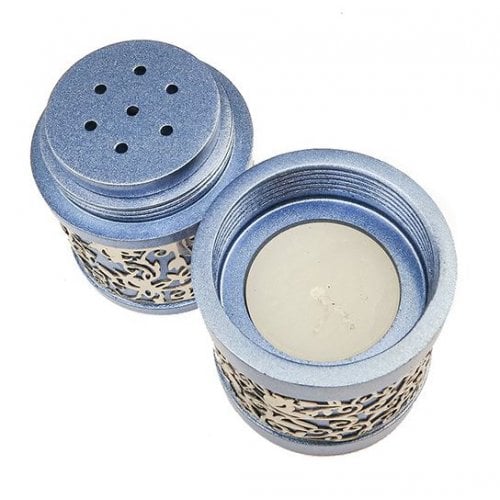 Yair Emanuel Compact Havdalah Spice Box & Candle Holder, Cutout Design - Blue