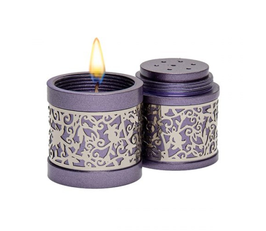 Yair Emanuel Compact Havdalah Spice Box & Candle Holder, Cutout Design - Purple