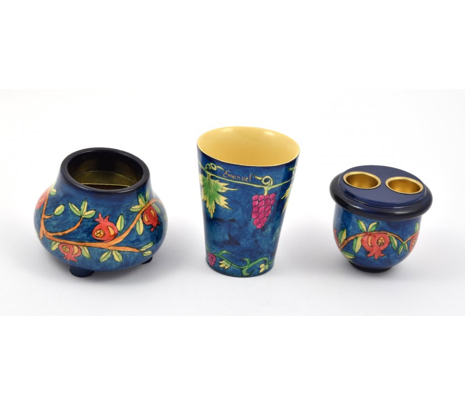 Yair Emanuel Compact Shabbat Candlesticks and Havdalah Set - Pomegranates