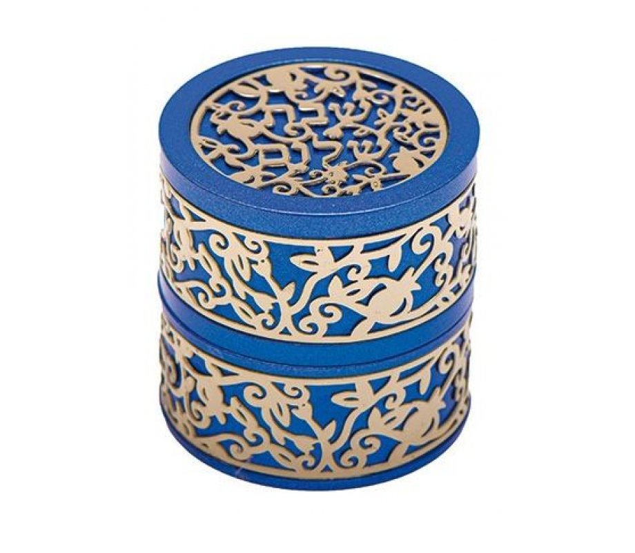 Yair Emanuel Compact Travelling Candlesticks, Cutout Pomegranates - Blue