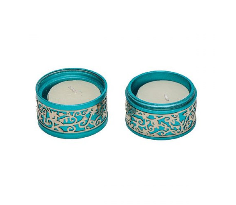 Yair Emanuel Compact Travelling Candlesticks, Cutout Pomegranates - Turquoise