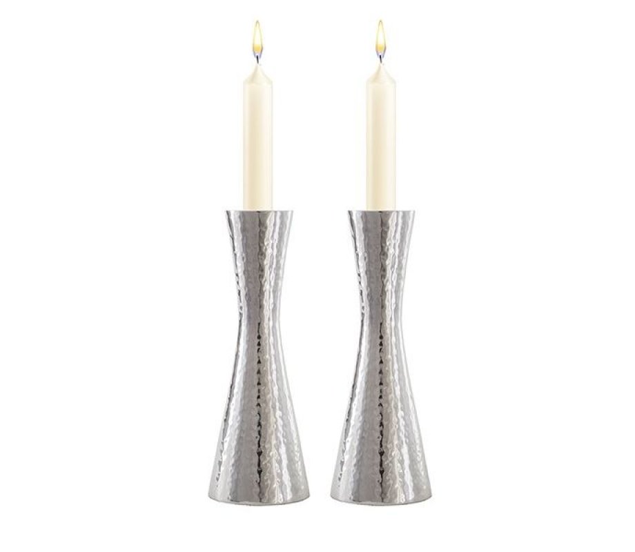 Yair Emanuel Cone Shape Candlestick in Hammered Silver - Choice of 3 sizes