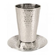 Yair Emanuel Cone Shaped Nickel Kiddush Cup with Matching Saucer – Hammer Work