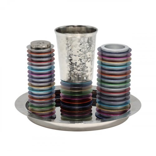 Yair Emanuel Contemporary 4-Piece Havdalah Set, Stacked Discs - Colored