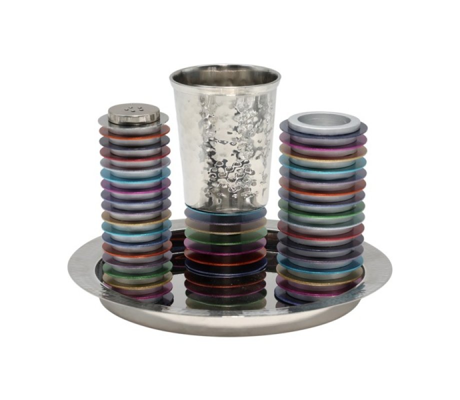 Yair Emanuel Contemporary 4-Piece Havdalah Set, Stacked Discs - Colored