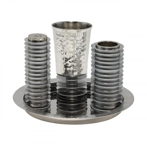 Yair Emanuel Contemporary 4-Piece Havdalah Set, Stacked Discs - Gray