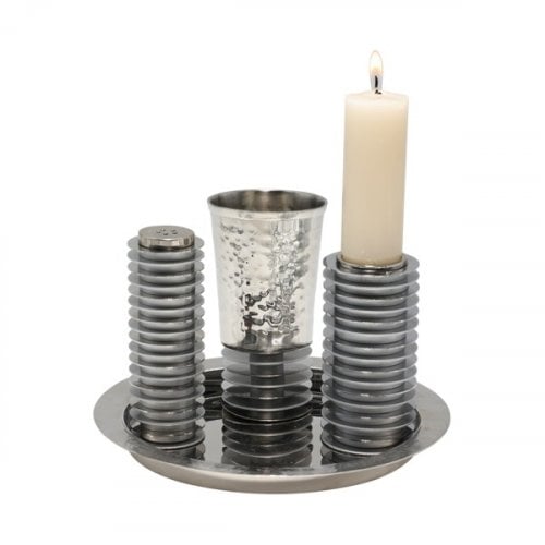 Yair Emanuel Contemporary 4-Piece Havdalah Set, Stacked Discs - Gray