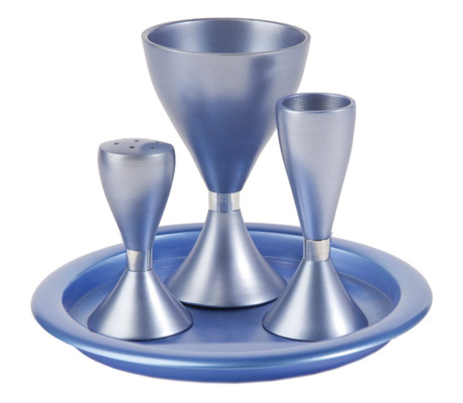 Yair Emanuel Contemporary Anodized Aluminum 4-Piece Havdalah Set - Blue