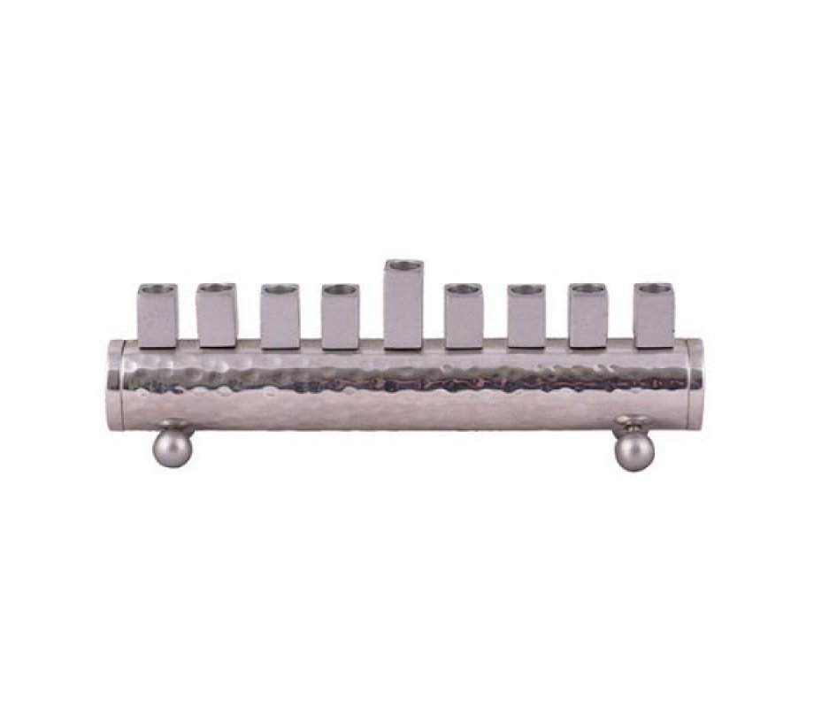 Yair Emanuel Cylinder Chanukah Menorah, Hammered Aluminum - Silver