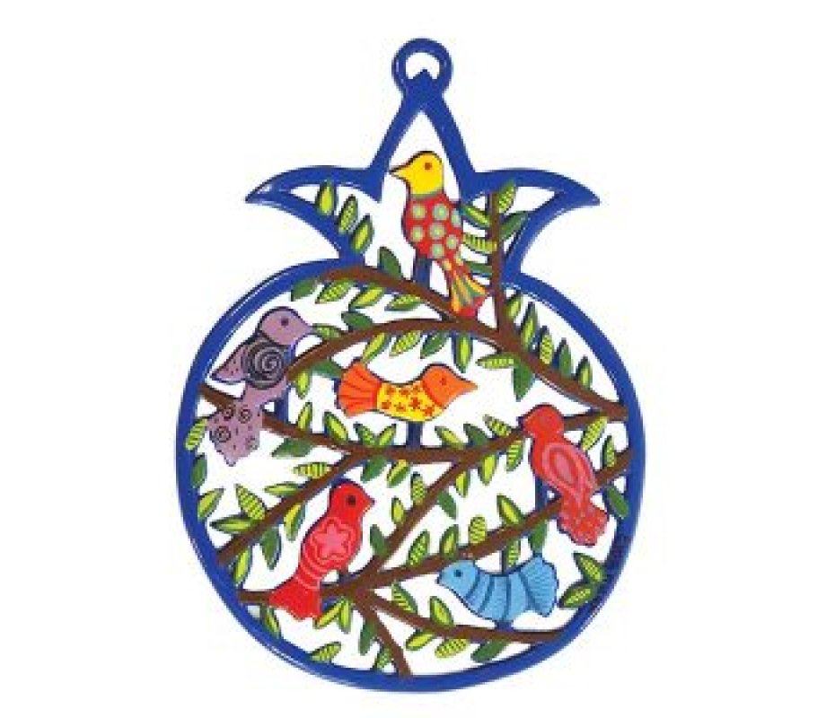 Yair Emanuel Decorative Small Wall Hanging, Pomegranate Outline with Birds