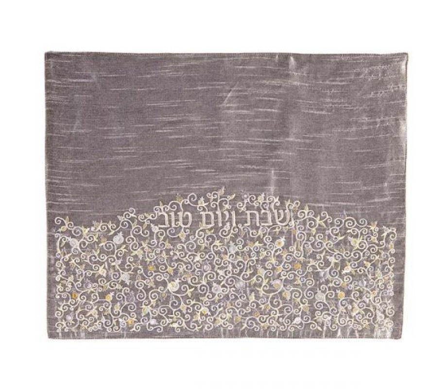 Yair Emanuel Embroidered Challah Cover, Silver Pomegranates on Silver