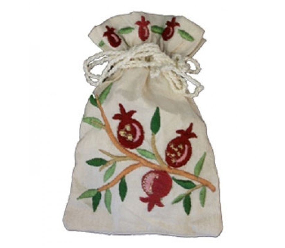 Yair Emanuel Embroidered Silk Havdalah Spice Bag with Cloves - Pomegranates