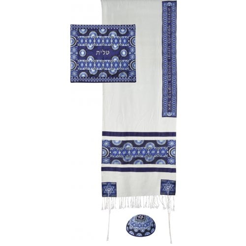 Yair Emanuel Embroidered Silk and Cotton Tallit Set, Stars of David - Blue