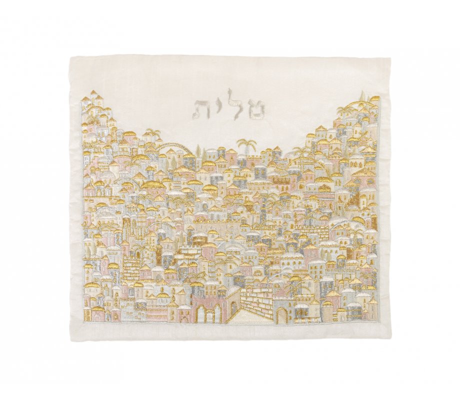 Yair Emanuel Embroidered Tallit & Tefillin Bag, Jerusalem - Silver and Gold (Sold Separately)