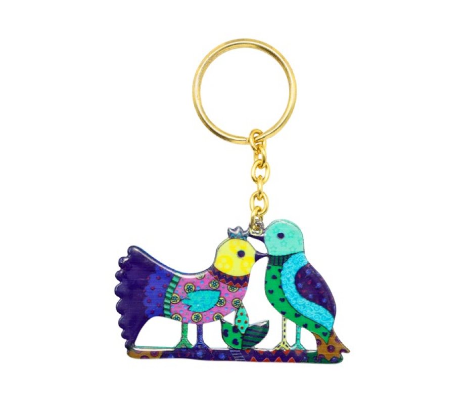 Yair Emanuel Enamel Key Chain - Two Sided Birds Design
