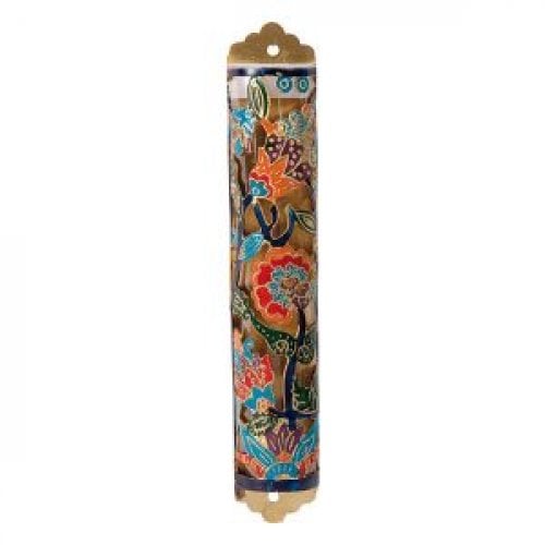 Yair Emanuel Etched Mezuzah Case with Colorful Design - Flowers