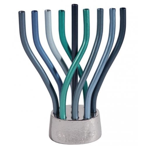 Yair Emanuel Flames Image Chanukah Menorah - Shades of Blue