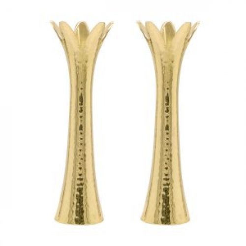 Yair Emanuel, Flower Shaped Textured Candlesticks, Gold - 5”or 8” Height