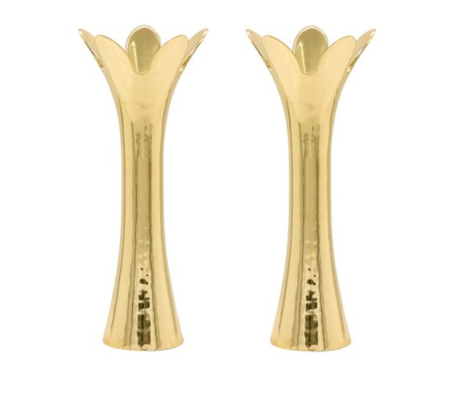 Yair Emanuel, Flower Shaped Textured Candlesticks, Gold - 5or 8 Height