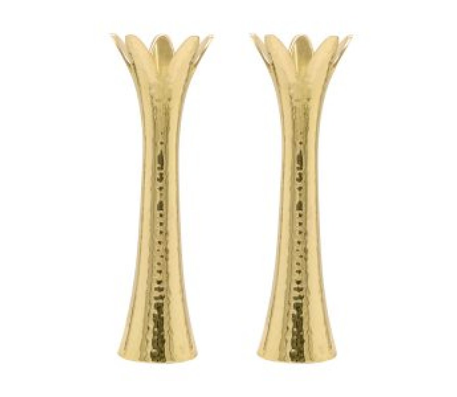 Yair Emanuel, Flower Shaped Textured Candlesticks, Gold - 5or 8 Height