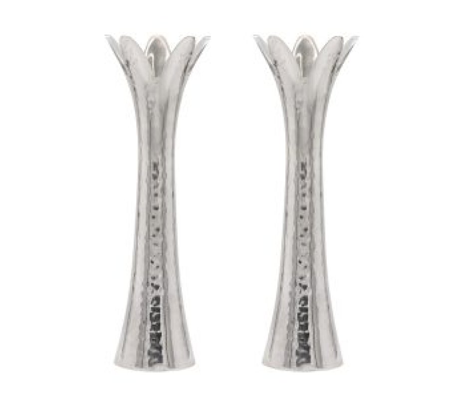 Yair Emanuel, Flower Shaped Textured Candlesticks, Silver – 5” or 8” Height