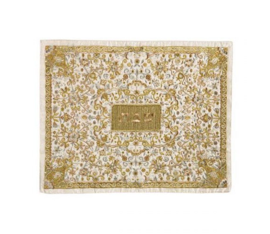 Yair Emanuel Full Embroidery Challah Cover, Flowers - Gold and Silver