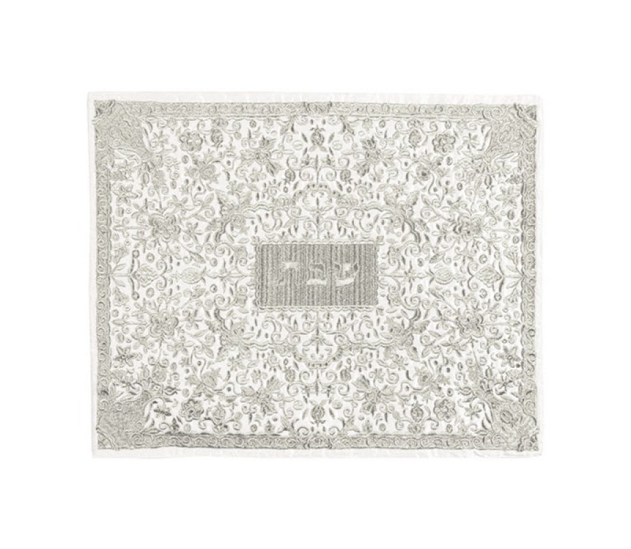 Yair Emanuel Full Embroidery Challah Cover, Flowers - Silver