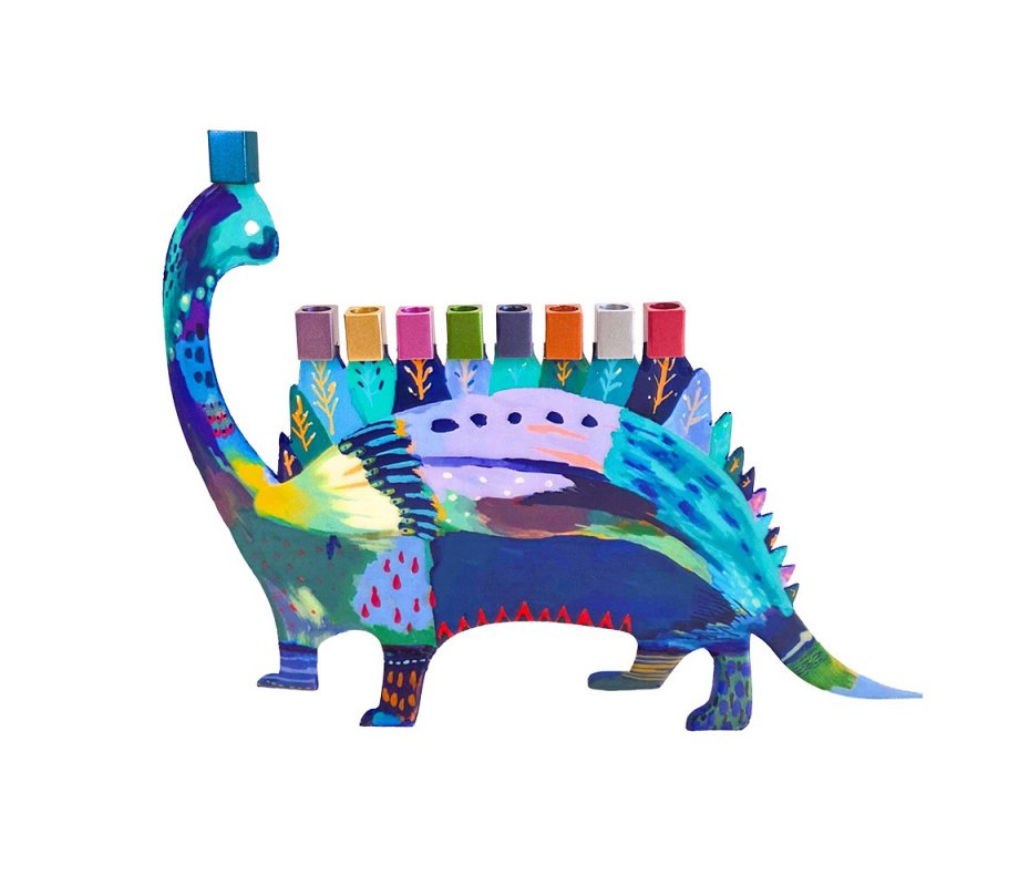 Yair Emanuel Fun Chanukah Menorah, Dinosaur - 2 Sided Design