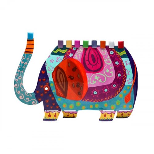 Yair Emanuel Fun Chanukah Menorah, Elephant - Different Design on the Reverse