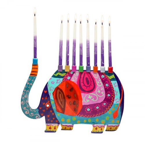 Yair Emanuel Fun Chanukah Menorah, Elephant - Different Design on the Reverse