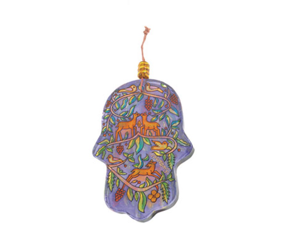 Yair Emanuel Glass Hamsa for Hanging, Small - Hand Painted Forest Images