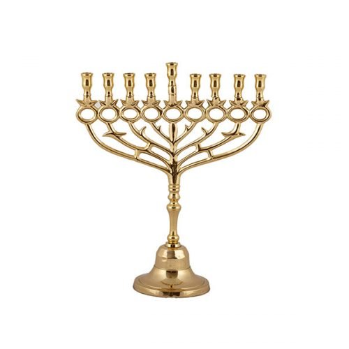 Yair Emanuel, Gold Brass Chanukah Menorah with Pomegranate Shapes - 13.5