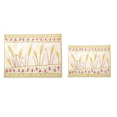 Yair Emanuel Gold Embroidered Tallit and Tefillin Bag Set - Wheat Sheaves